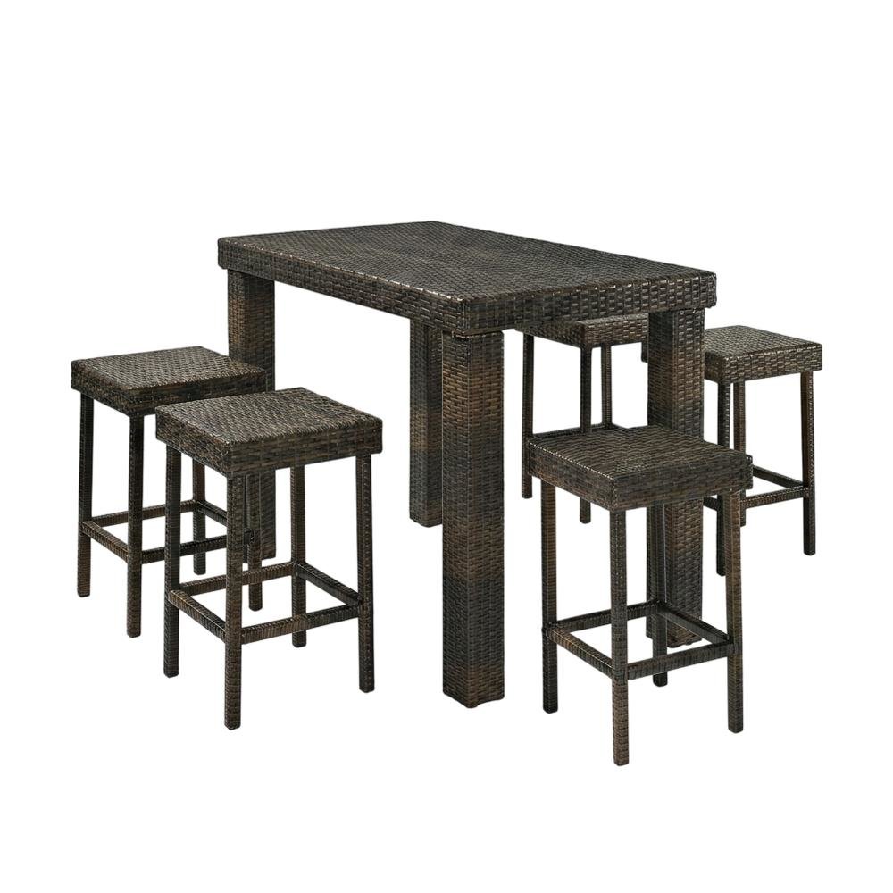 Counter Height Wicker Dining Set with 4 Stools and Table for Outdoor Use