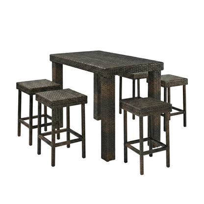 Counter Height Wicker Dining Set with 4 Stools and Table for Outdoor Use