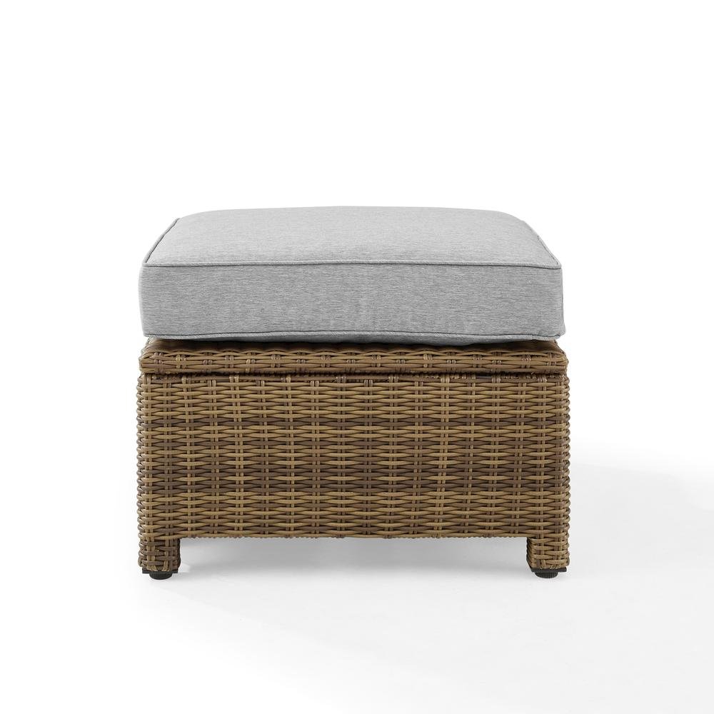 Brown Wicker Outdoor Ottoman with Gray Cushion – Foot Rest for Patio Lounging