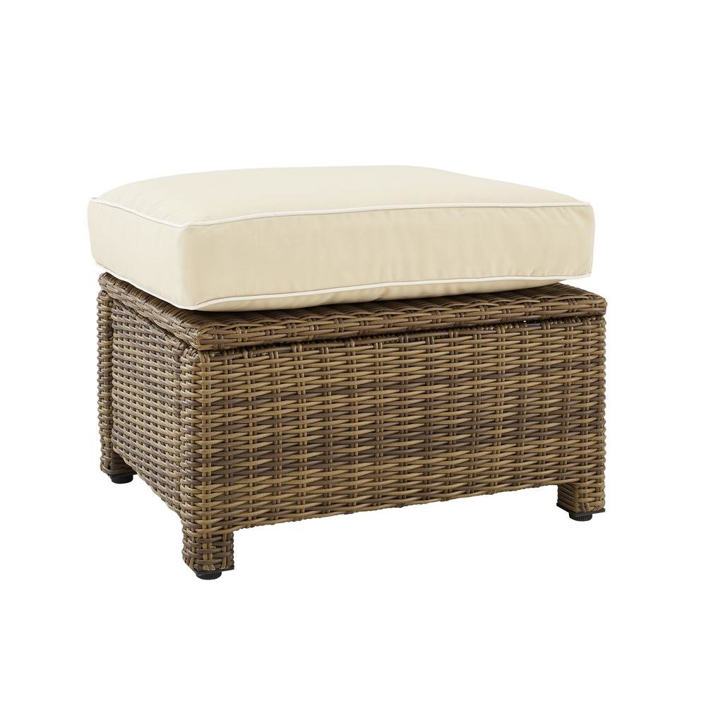 Brown Wicker Outdoor Ottoman with Sand Cushion – Foot Rest for Patio Lounging