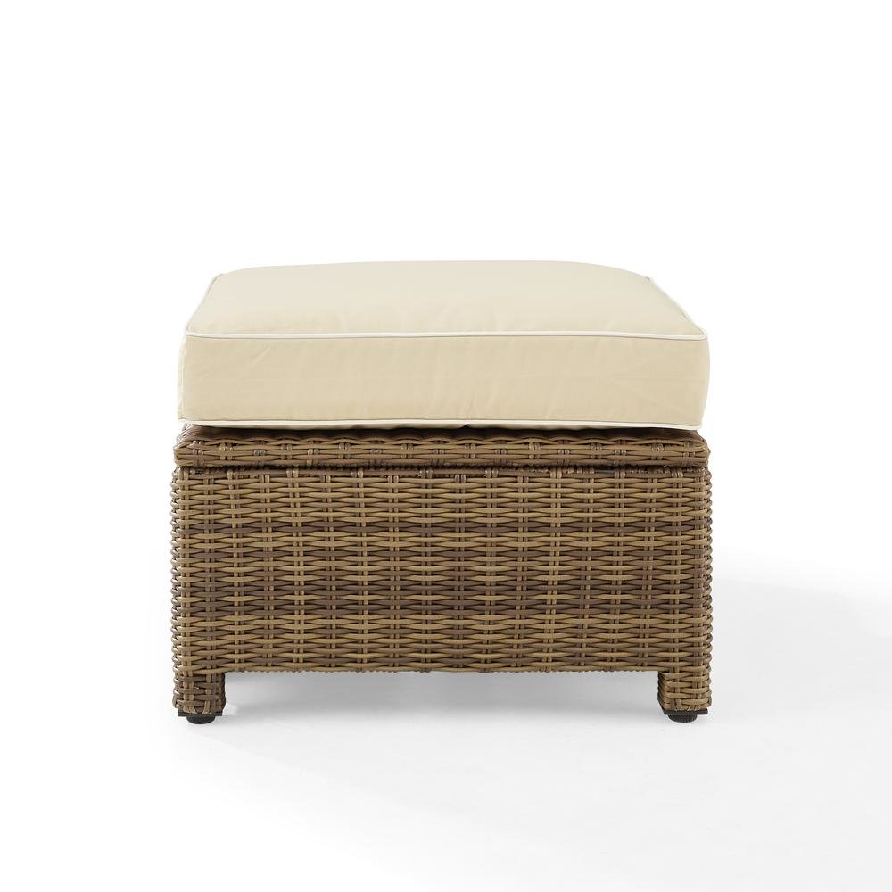 Brown Wicker Outdoor Ottoman with Sand Cushion – Foot Rest for Patio Lounging