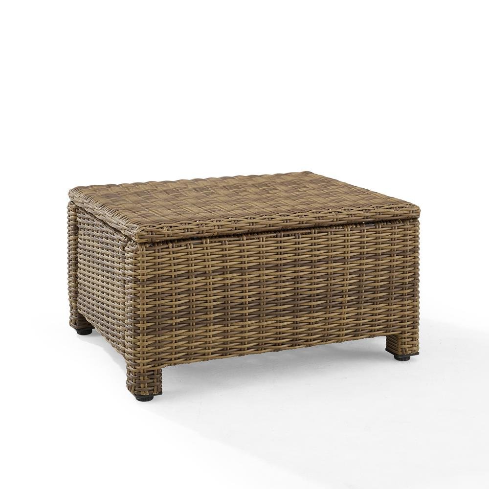 Brown Wicker Outdoor Ottoman with Sand Cushion – Foot Rest for Patio Lounging