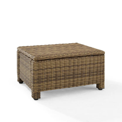 Brown Wicker Outdoor Ottoman with Sand Cushion – Foot Rest for Patio Lounging
