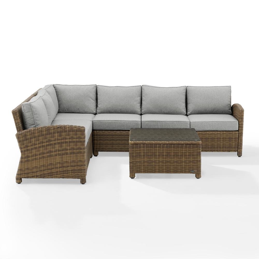 Outdoor Sectional Patio Furniture 5 Piece Set with Brown Wicker, Gray Cushions