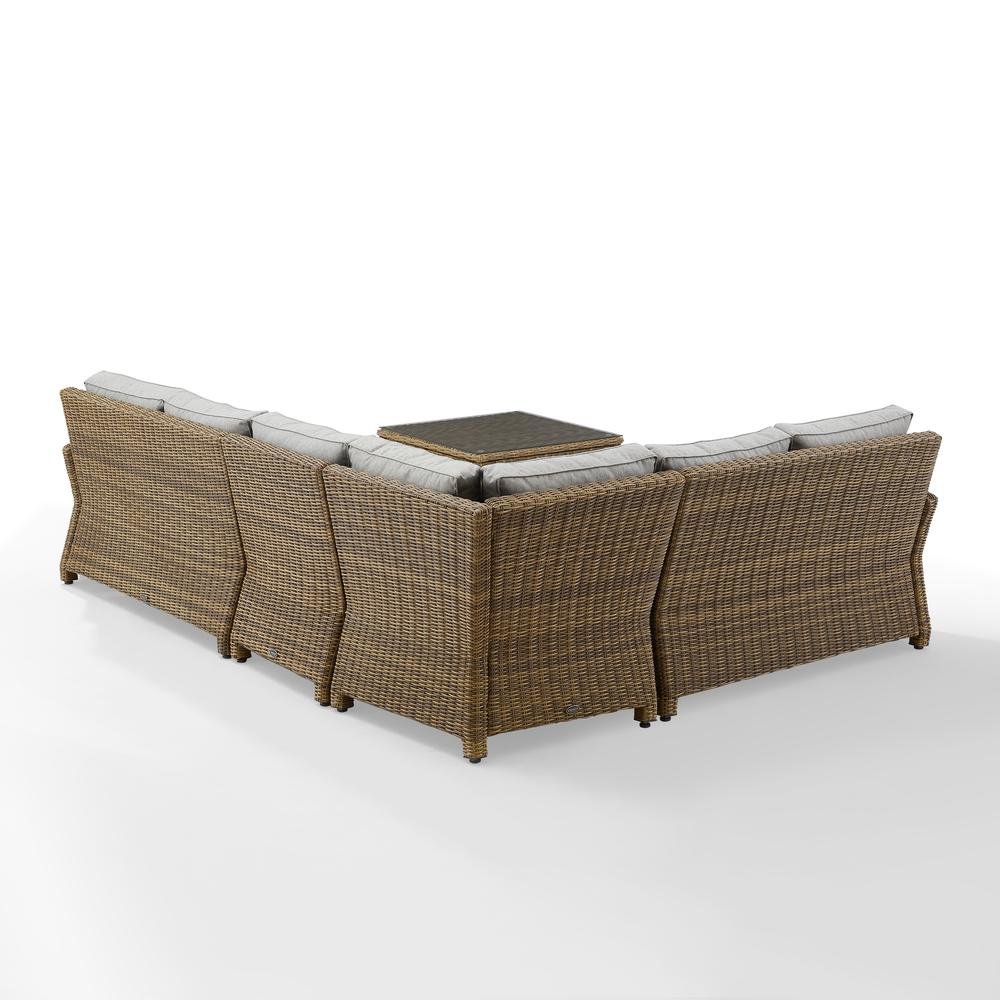 Outdoor Sectional Patio Furniture 5 Piece Set with Brown Wicker, Gray Cushions