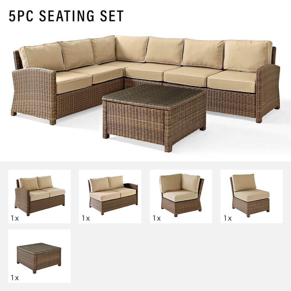 5Pc Outdoor Furniture Set,Right&Left Loveseat, Corner&Center Chair, Coffee Table