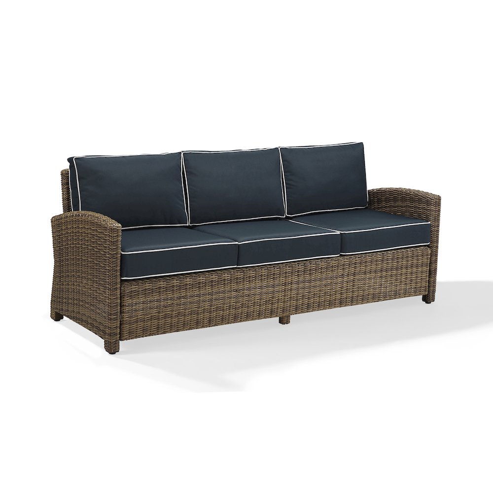 Navy and Weathered Brown Wicker Outdoor Sofa Set with Cushioned Seating