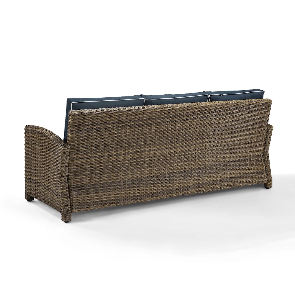 Navy and Weathered Brown Wicker Outdoor Sofa Set with Cushioned Seating