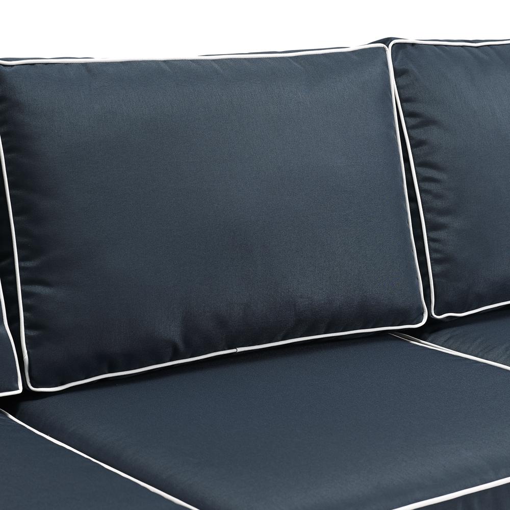 Navy and Weathered Brown Wicker Outdoor Sofa Set with Cushioned Seating