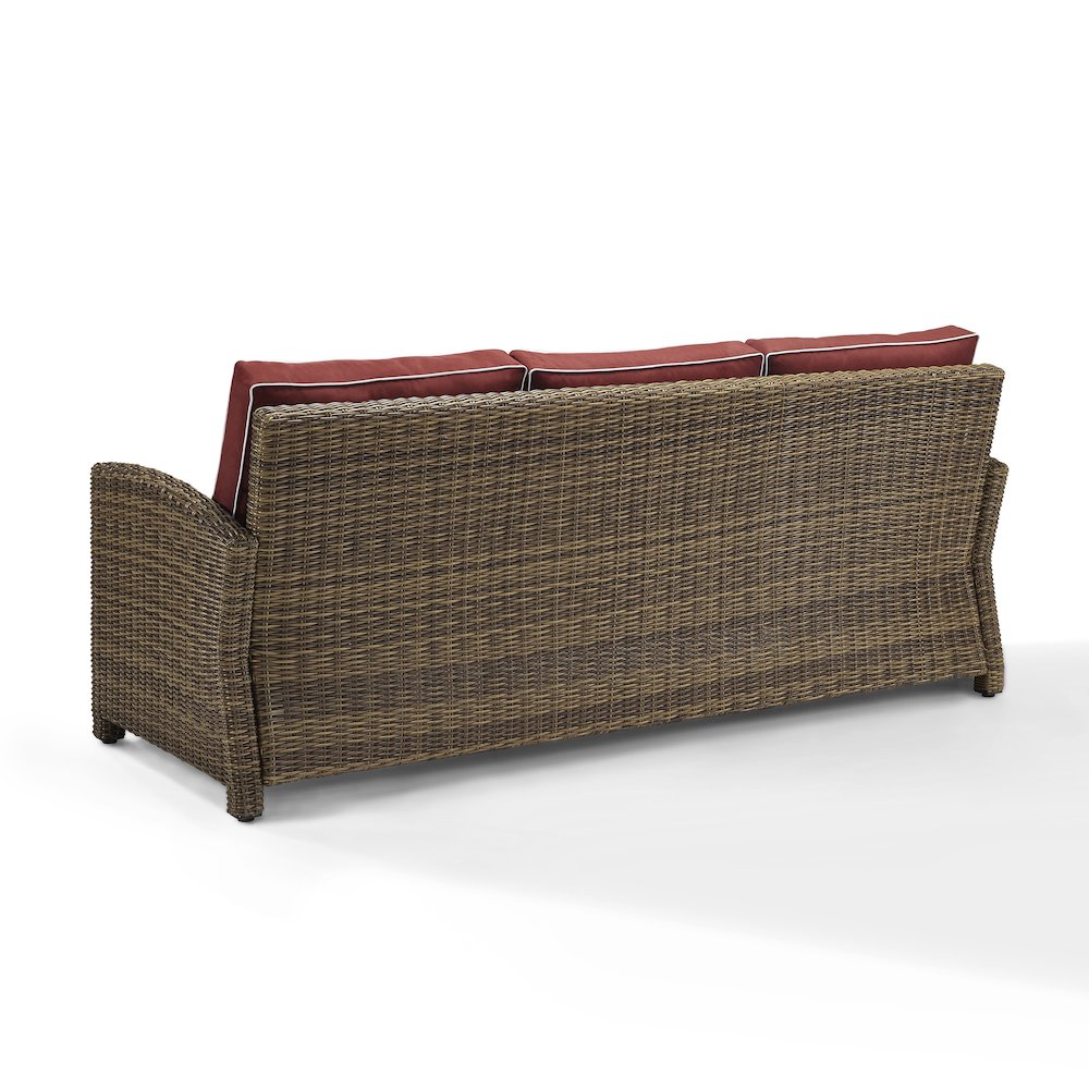 Weathered Brown Wicker Outdoor Sofa Set with Sangria Cushions