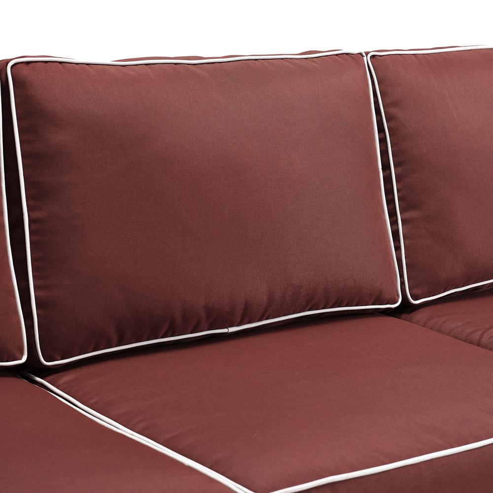 Weathered Brown Wicker Outdoor Sofa Set with Sangria Cushions