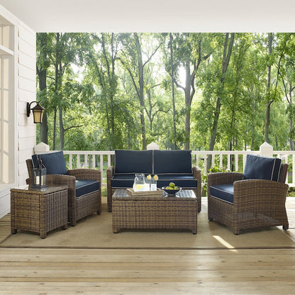 5Pc Outdoor Loveseat Furniture Set, Side Table, Coffee Table, 2 Armchairs