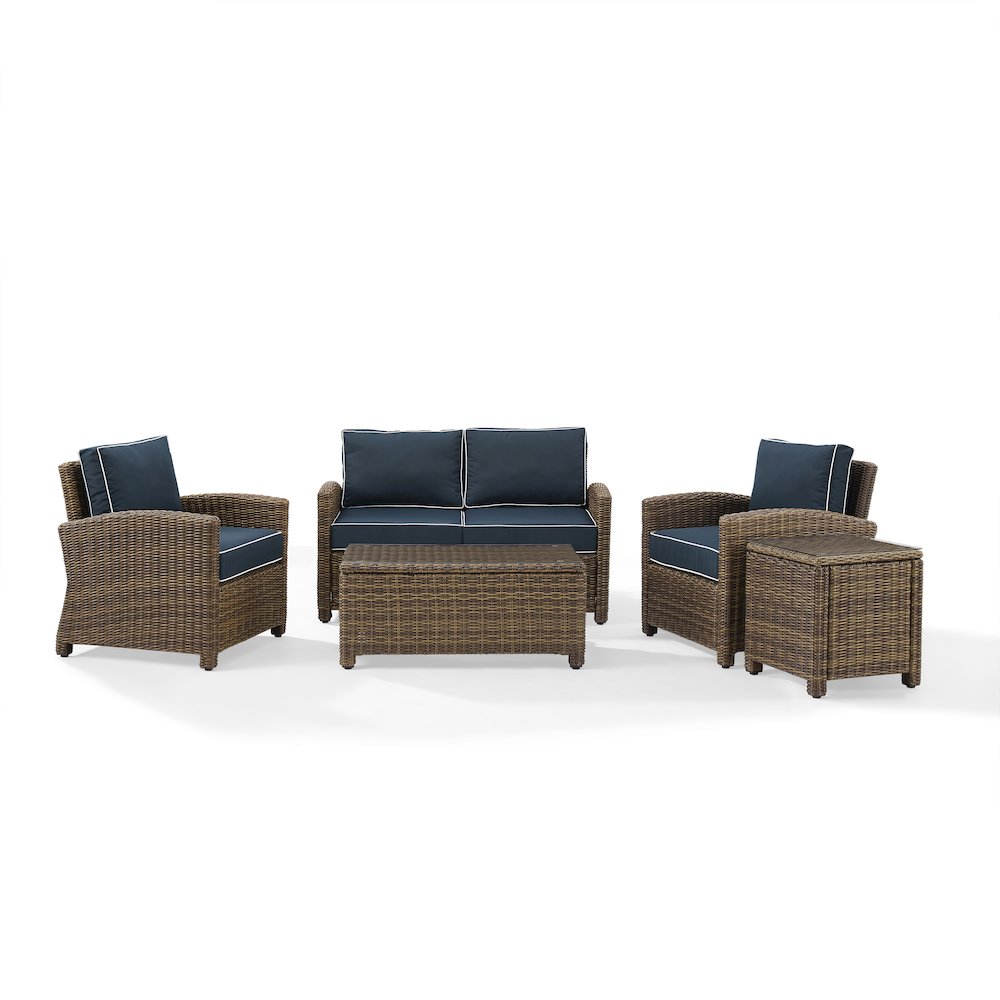 5Pc Outdoor Loveseat Furniture Set, Side Table, Coffee Table, 2 Armchairs