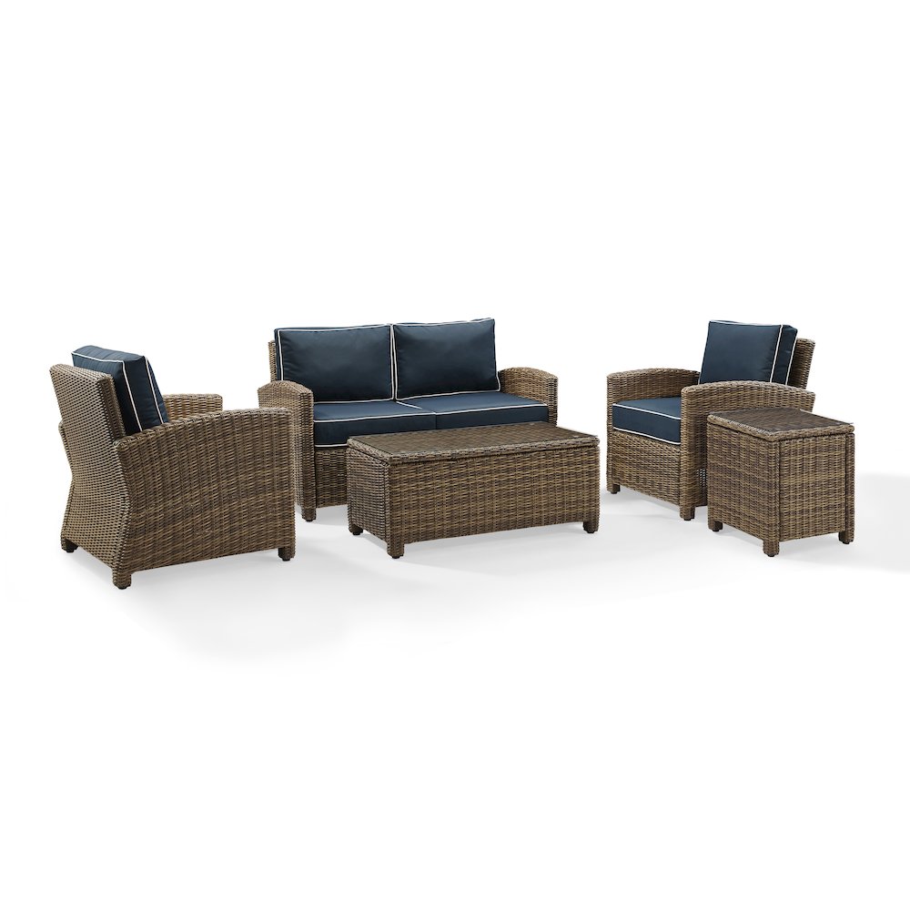 5Pc Outdoor Loveseat Furniture Set, Side Table, Coffee Table, 2 Armchairs