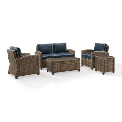 5Pc Outdoor Loveseat Furniture Set, Side Table, Coffee Table, 2 Armchairs