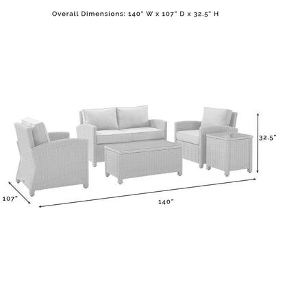 5Pc Outdoor Loveseat Furniture Set, Side Table, Coffee Table, 2 Armchairs
