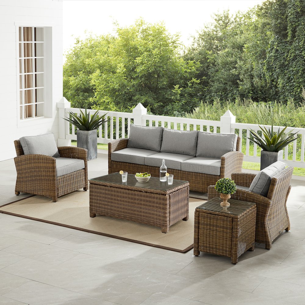 5Pc Outdoor Sofa Furniture Set, Sofa, Side Table, Coffee Table, & 2 Armchairs