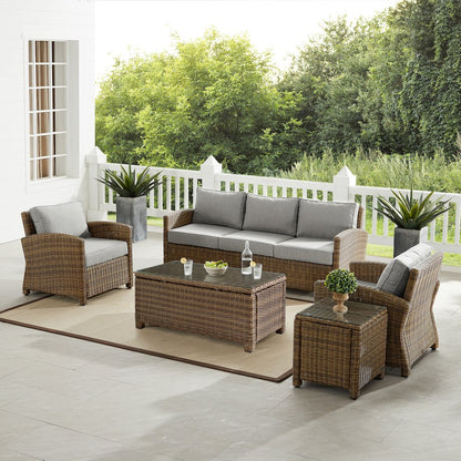 5Pc Outdoor Sofa Furniture Set, Sofa, Side Table, Coffee Table, & 2 Armchairs