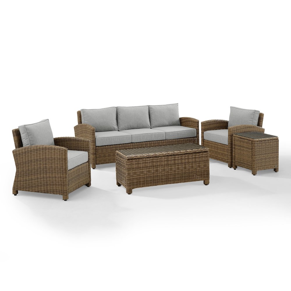 5Pc Outdoor Sofa Furniture Set, Sofa, Side Table, Coffee Table, & 2 Armchairs