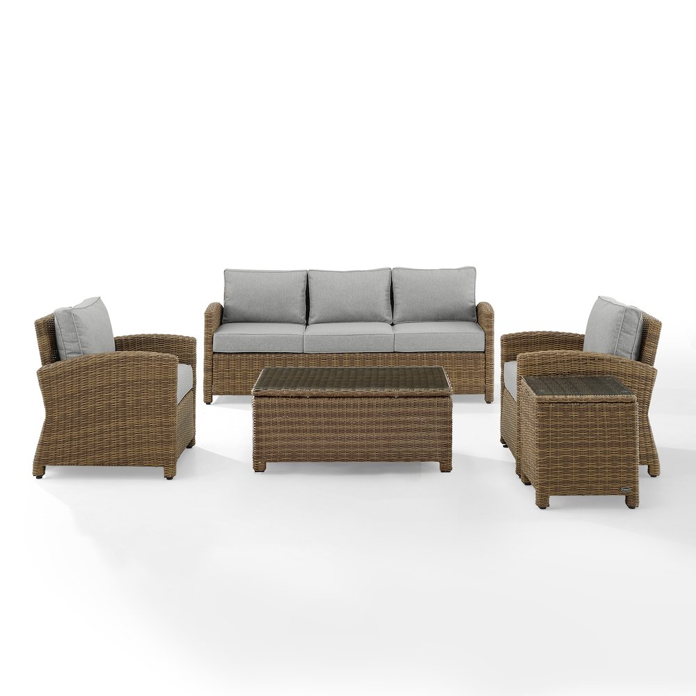 5Pc Outdoor Sofa Furniture Set, Sofa, Side Table, Coffee Table, & 2 Armchairs