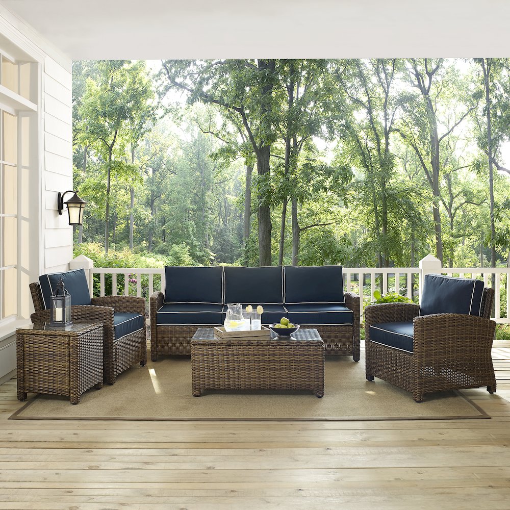 5Pc Outdoor Sofa Furniture Set, Sofa, Side Table, Coffee Table, 2 Armchairs