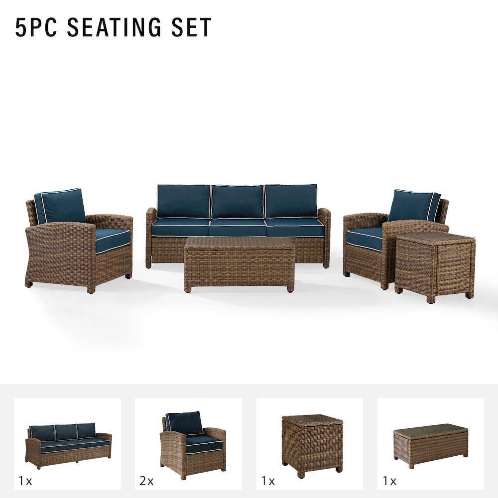 5Pc Outdoor Sofa Furniture Set, Sofa, Side Table, Coffee Table, 2 Armchairs