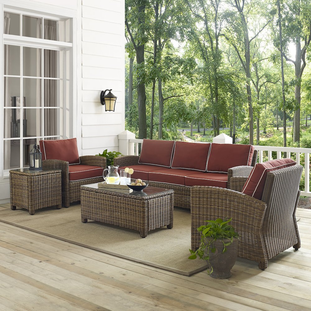 5Pc Outdoor Sofa Furniture Set, Sofa, Side Table, Coffee Table, 2 Armchairs