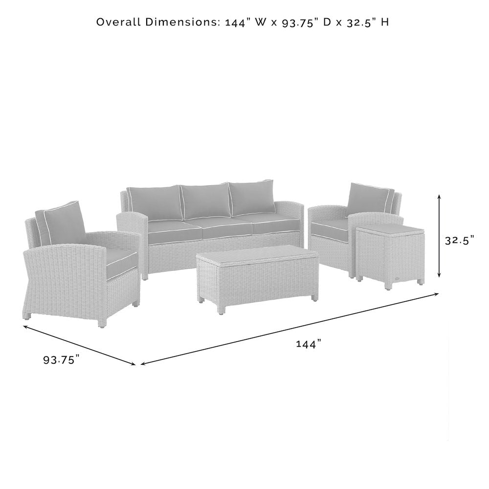 5Pc Outdoor Sofa Furniture Set, Sofa, Side Table, Coffee Table, 2 Armchairs