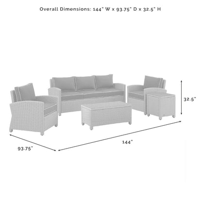 5Pc Outdoor Sofa Furniture Set, Sofa, Side Table, Coffee Table, 2 Armchairs
