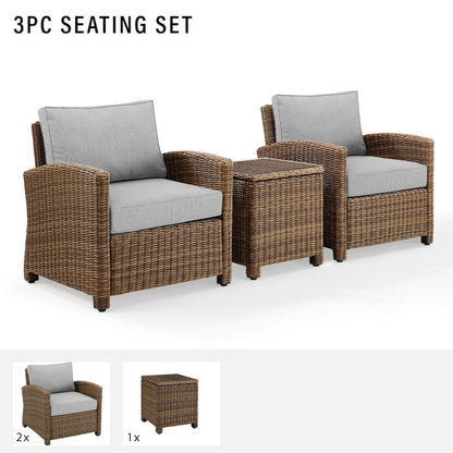 Bradenton 3Pc Wicker Outdoor Chair Set - Side Table & 2 Armchairs