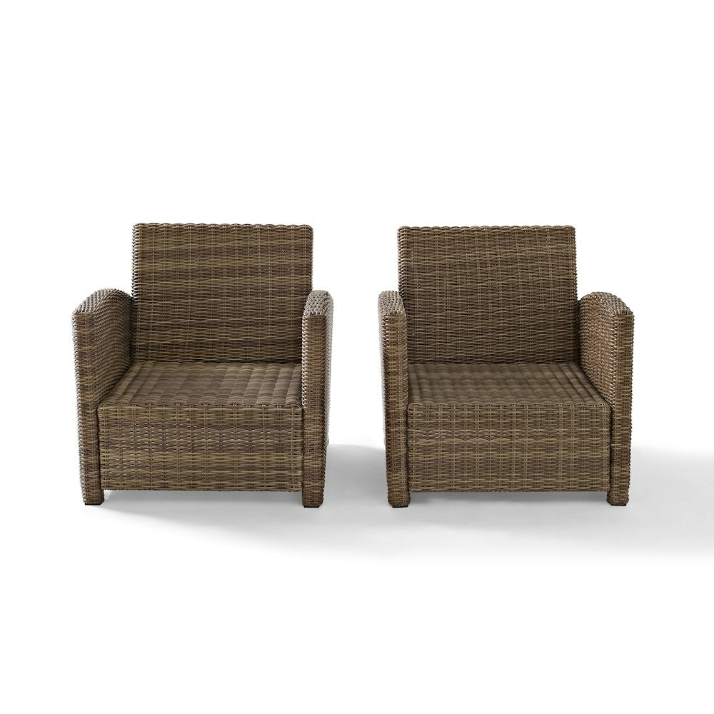Bradenton 3Pc Wicker Outdoor Chair Set - Side Table & 2 Armchairs
