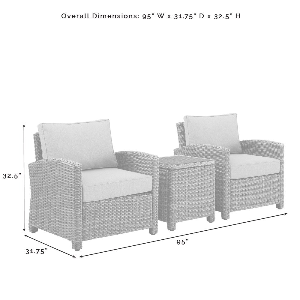 Bradenton 3Pc Wicker Outdoor Chair Set - Side Table & 2 Armchairs