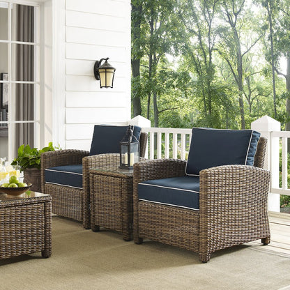 Bradenton 3Pc Wicker Outdoor Chair Set - Side Table & 2 Armchairs
