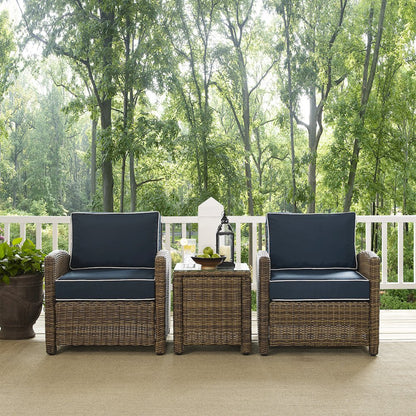 Bradenton 3Pc Wicker Outdoor Chair Set - Side Table & 2 Armchairs