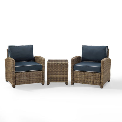 Bradenton 3Pc Wicker Outdoor Chair Set - Side Table & 2 Armchairs