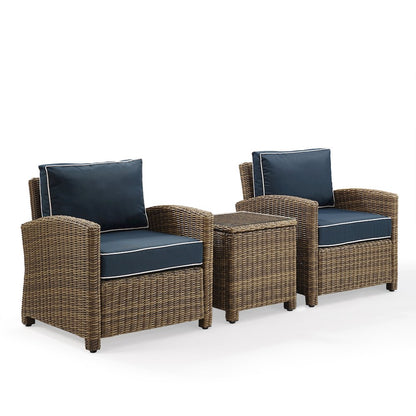 Bradenton 3Pc Wicker Outdoor Chair Set - Side Table & 2 Armchairs
