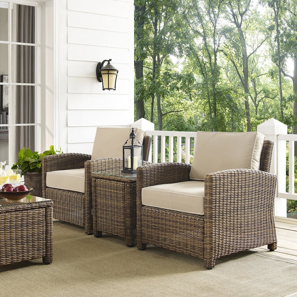 Bradenton 3Pc Wicker Outdoor Chair Set - Side Table & 2 Armchairs