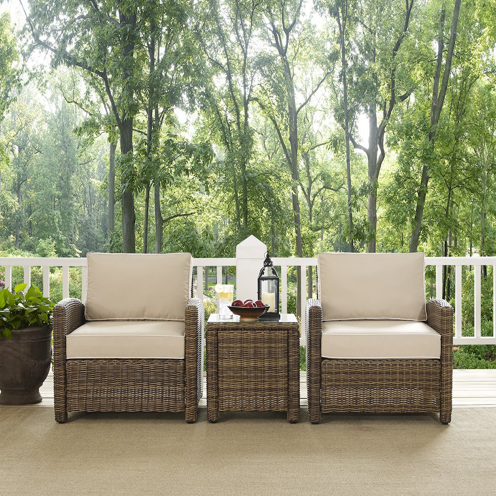Bradenton 3Pc Wicker Outdoor Chair Set - Side Table & 2 Armchairs