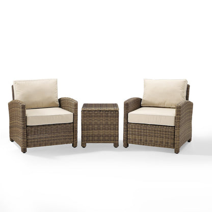 Bradenton 3Pc Wicker Outdoor Chair Set - Side Table & 2 Armchairs
