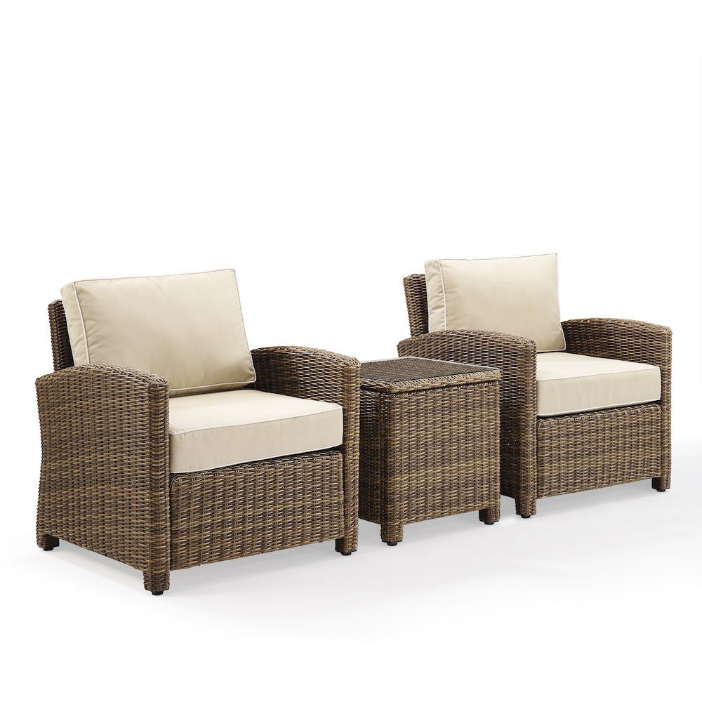 Bradenton 3Pc Wicker Outdoor Chair Set - Side Table & 2 Armchairs