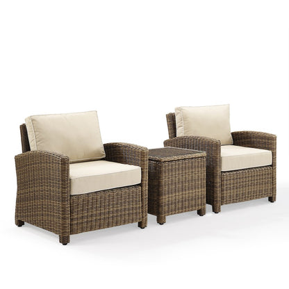 Bradenton 3Pc Wicker Outdoor Chair Set - Side Table & 2 Armchairs