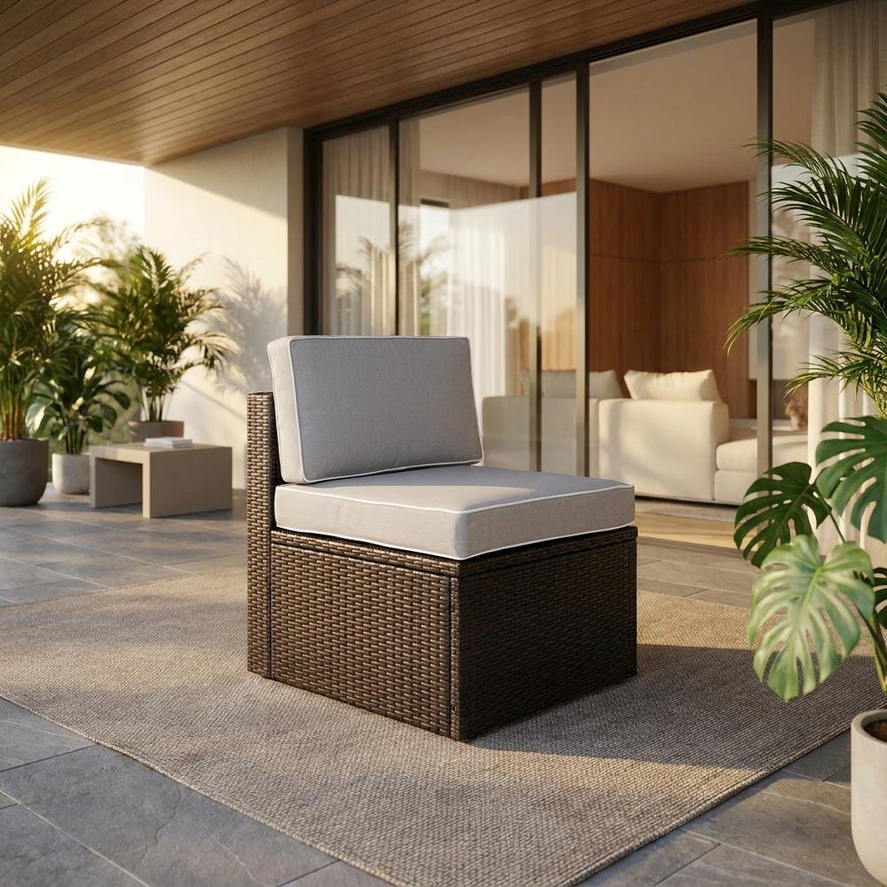 Wicker Armless Outdoor Lounge Chair in Gray with Lightweight Frame