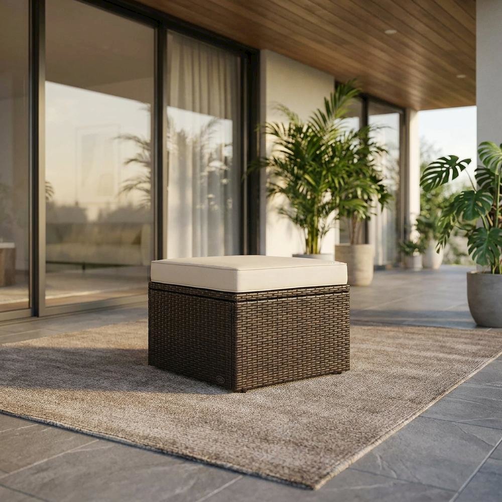 Brown Wicker Ottoman for Outdoor Seating with Lightweight Design