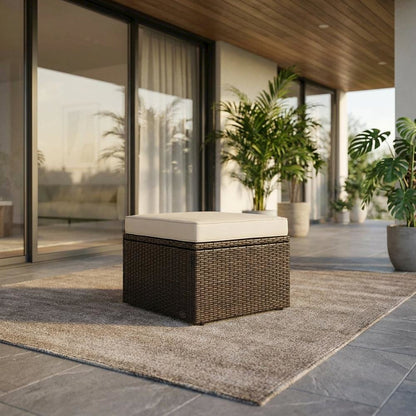 Brown Wicker Ottoman for Outdoor Seating with Lightweight Design