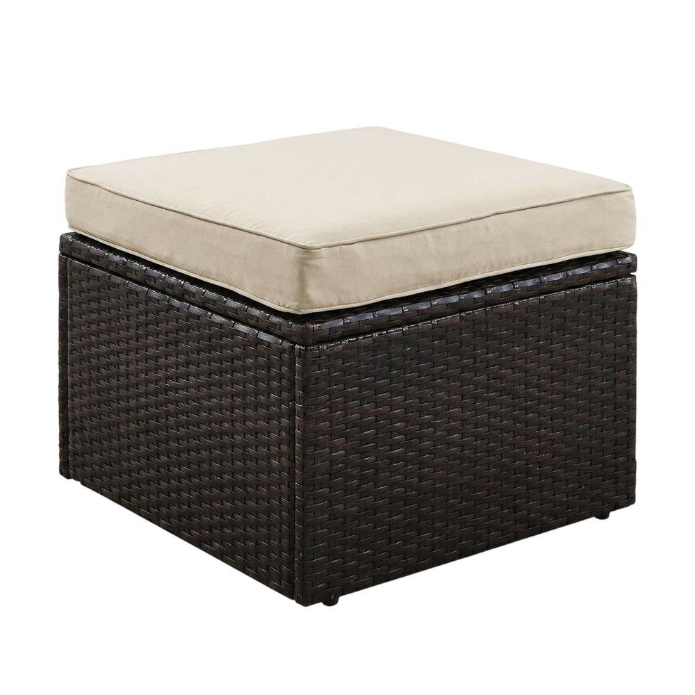 Brown Wicker Ottoman for Outdoor Seating with Lightweight Design