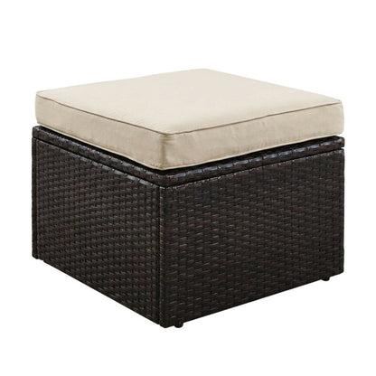 Brown Wicker Ottoman for Outdoor Seating with Lightweight Design
