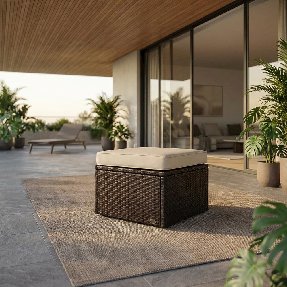 Brown Wicker Ottoman for Outdoor Seating with Lightweight Design