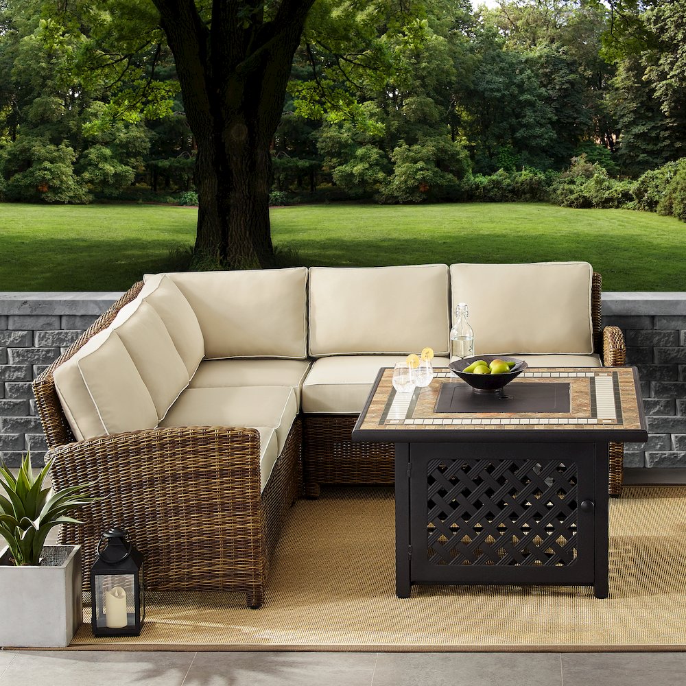 4Pc Outdoor Sectional Set W/Fire Table, Right & Left Loveseat, Corner Chair