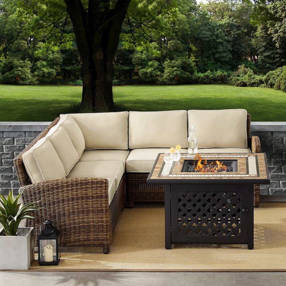 4Pc Outdoor Sectional Set W/Fire Table, Right & Left Loveseat, Corner Chair