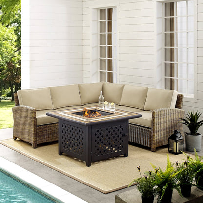 4Pc Outdoor Sectional Set W/Fire Table, Right & Left Loveseat, Corner Chair